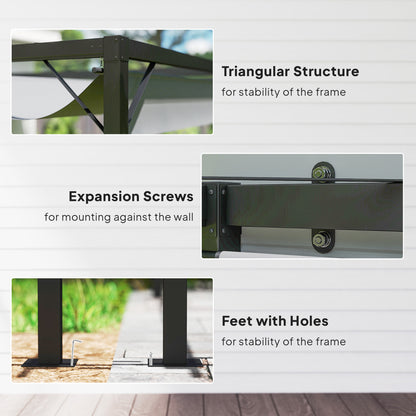 Outsunny 3 x 3(m) Pergola zewnętrzna z chowanym daszkiem - szara
