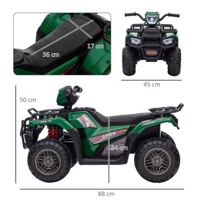 HOMCOM 12V Quad dla dzieci z funkcjami jazdy do przodu i do tyłu, jeździk ATV z muzyką, diodami LED, reflektorami, dla dzieci w wieku 3-5 lat - zielony