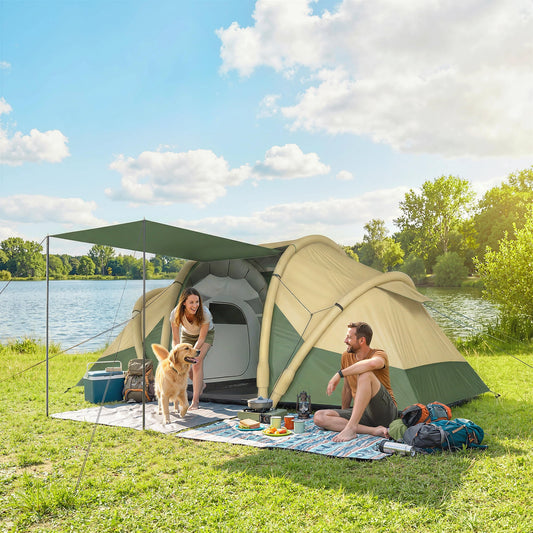 Outsunny Inflatable Tent 2 Bedroom 3000mm Waterproof Windproof Air Tent with Carry Bag for 4 Person