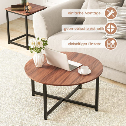 3-Piece Coffee Table Set with Heavy-duty Metal Frame-Walnut