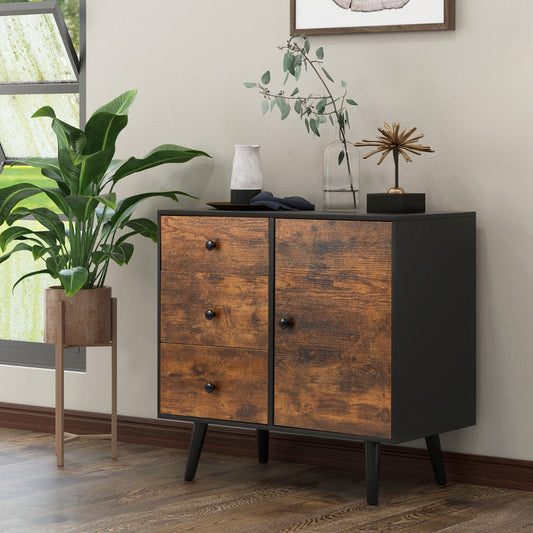 Storage Cabinet with 3 Drawer and 1 Side Cabinet-Rustic Brown