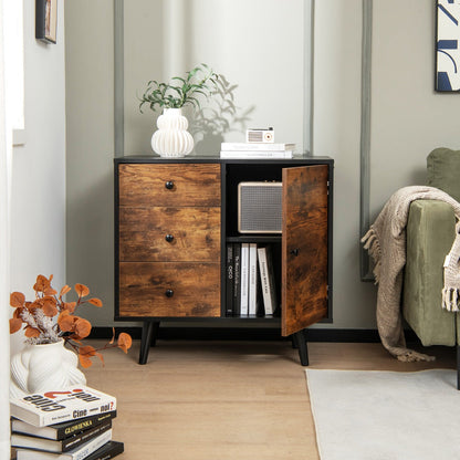 Storage Cabinet with 3 Drawer and 1 Side Cabinet-Rustic Brown