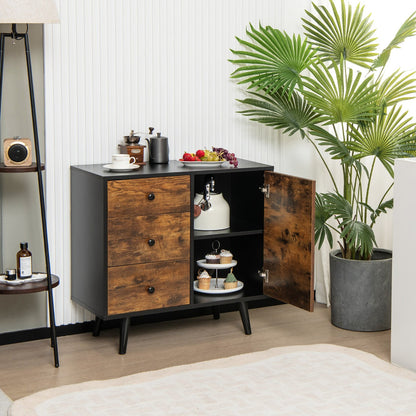 Storage Cabinet with 3 Drawer and 1 Side Cabinet-Rustic Brown