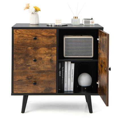 Storage Cabinet with 3 Drawer and 1 Side Cabinet-Rustic Brown