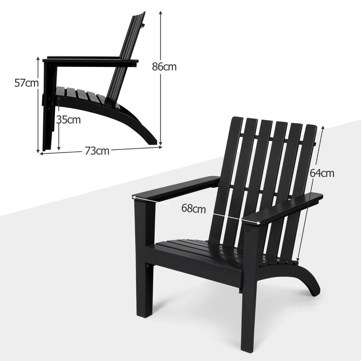 Wood Adirondack Chair with Solid Acacia Wood and 160KG Weight Capacity-Black