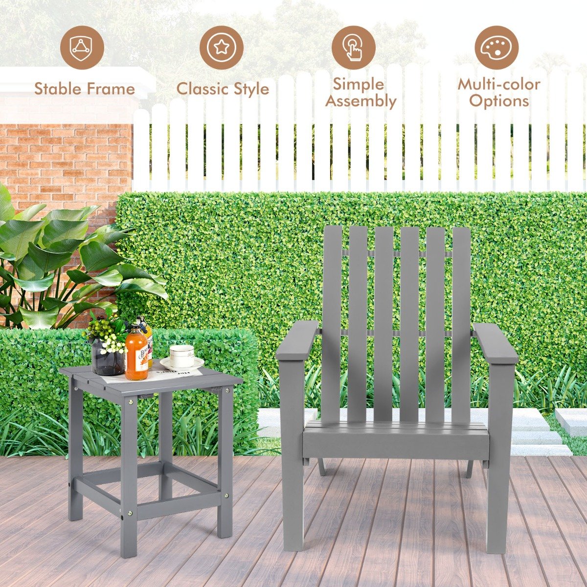 Wood Adirondack Chair with Solid Acacia Wood and 160KG Weight Capacity-Grey