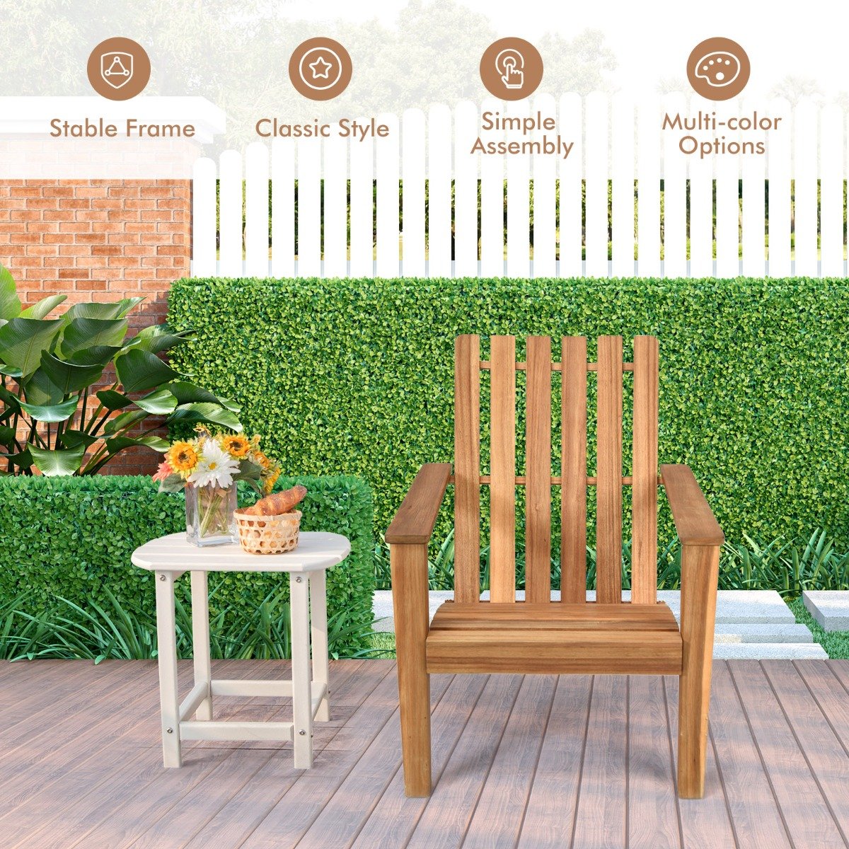 Wood Adirondack Chair with Solid Acacia Wood and 160KG Weight Capacity-Natural
