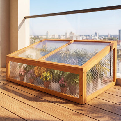 Portable Wood Cold Frame Greenhouse with Transparent Flip-top Roof-Orange