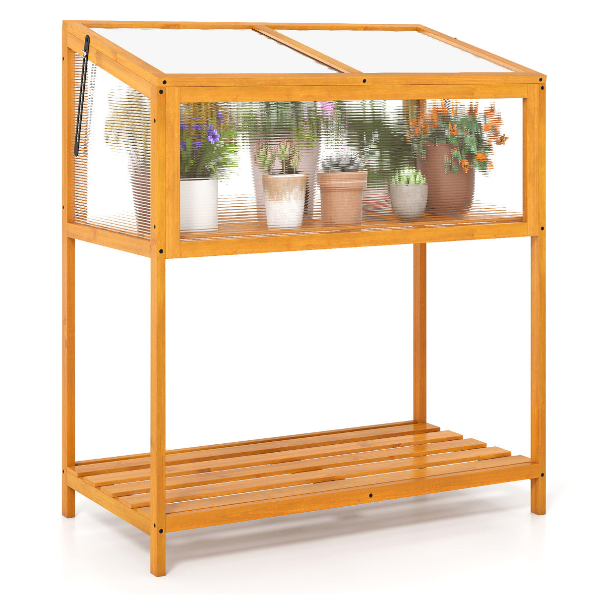 Wood Cold Frame Greenhouse with Slatted Storage Shelf-Orange