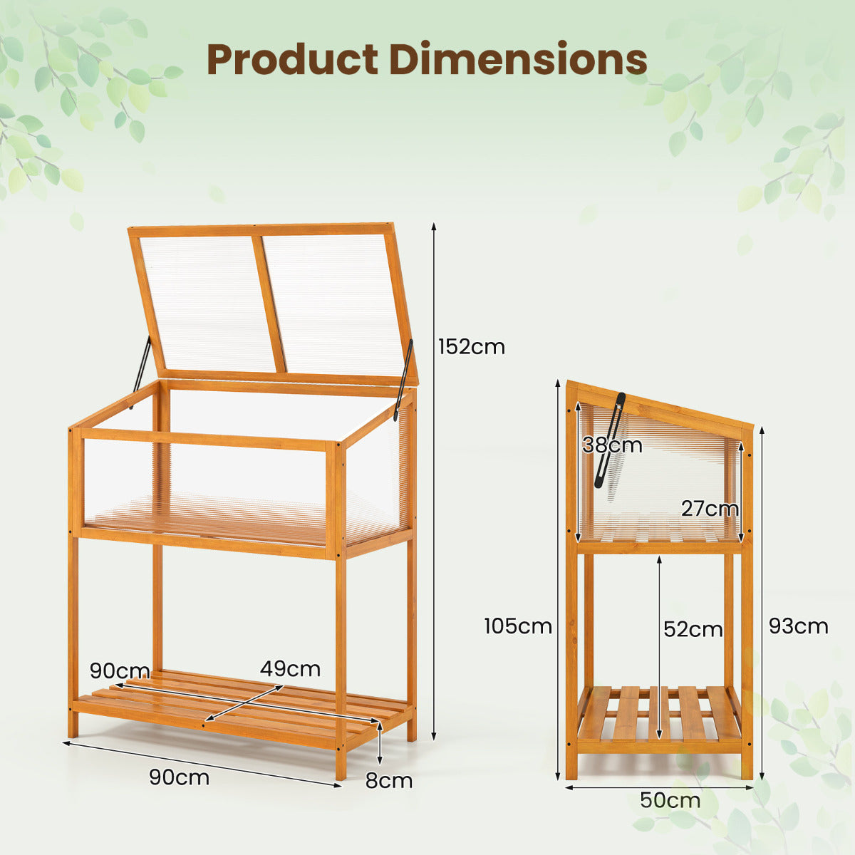 Wood Cold Frame Greenhouse with Slatted Storage Shelf-Orange