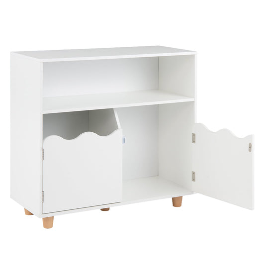 Wooden Bookshelf with 2 Anti-Toppling Devices and Top Surface Open Compartment-White
