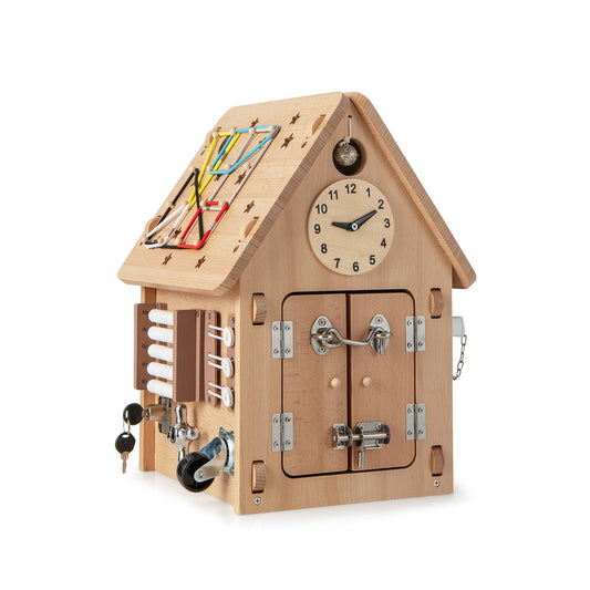 Wooden Busy House Toddler Learning Toy with Interior Space