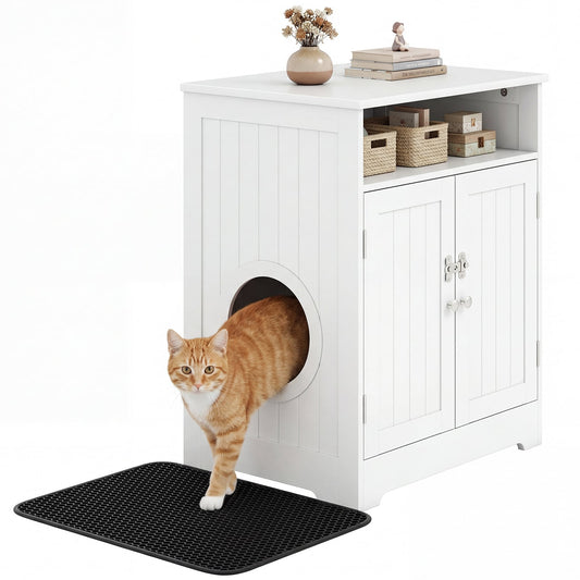 Wooden Cat Litter Box in White