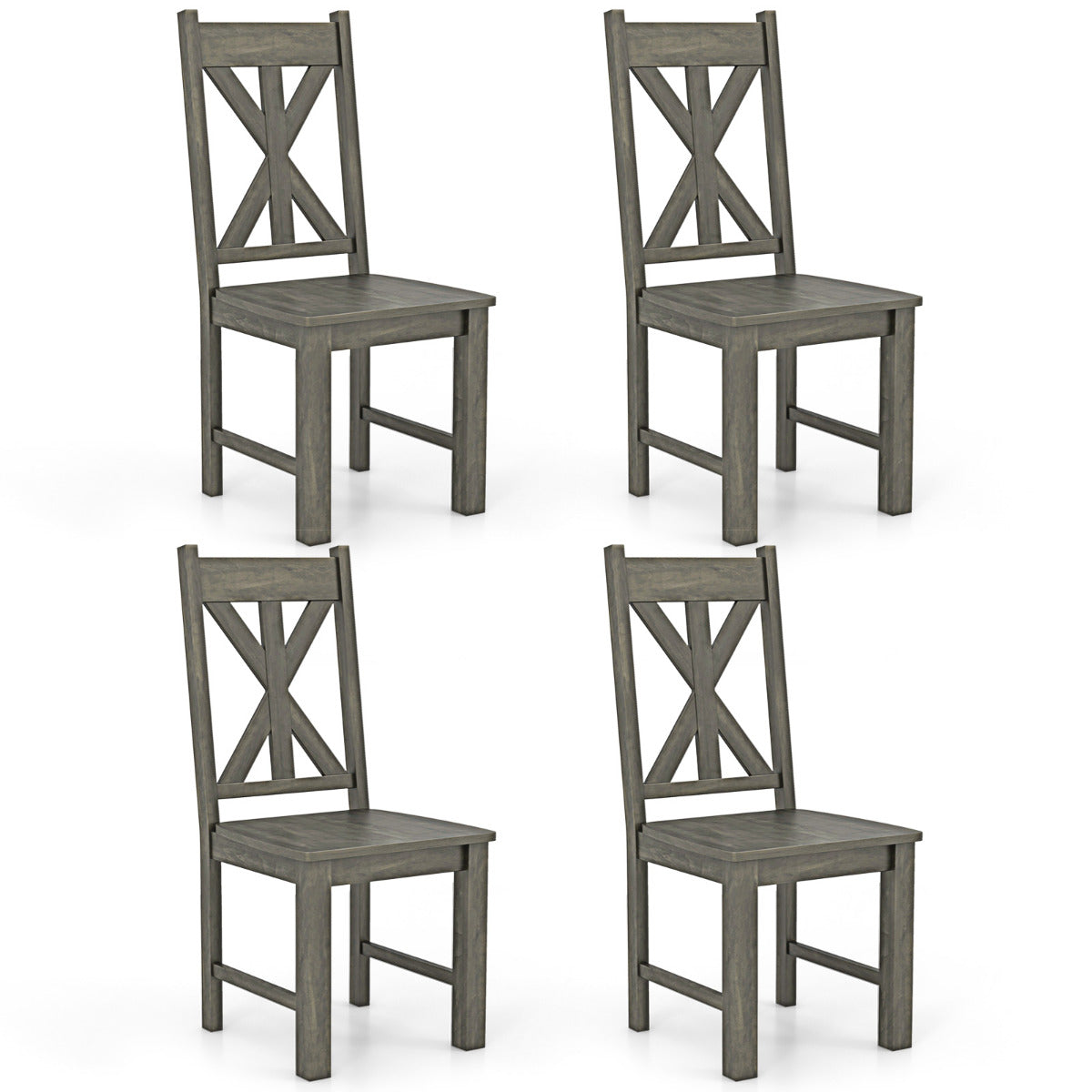 Wooden Dining Chairs Set of 4 with Rubber Wood Frame and Elegant Hollowed Backrest