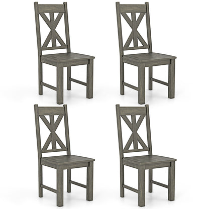 Wooden Dining Chairs Set of 4 with Rubber Wood Frame and Elegant Hollowed Backrest