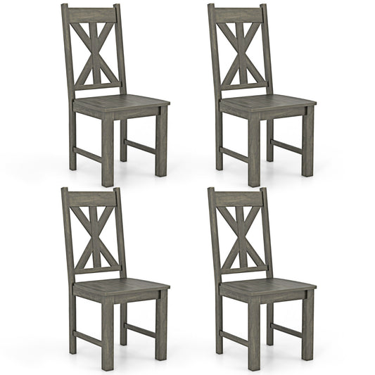 Wooden Dining Chairs Set of 4 with Rubber Wood Frame and Elegant Hollowed Backrest