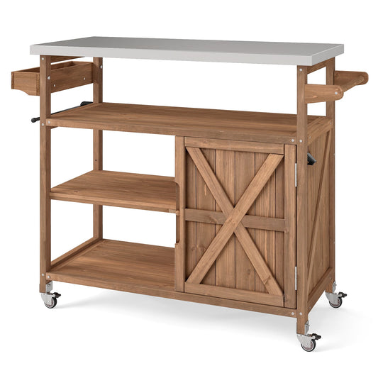 Wooden Grill Cart in Natural