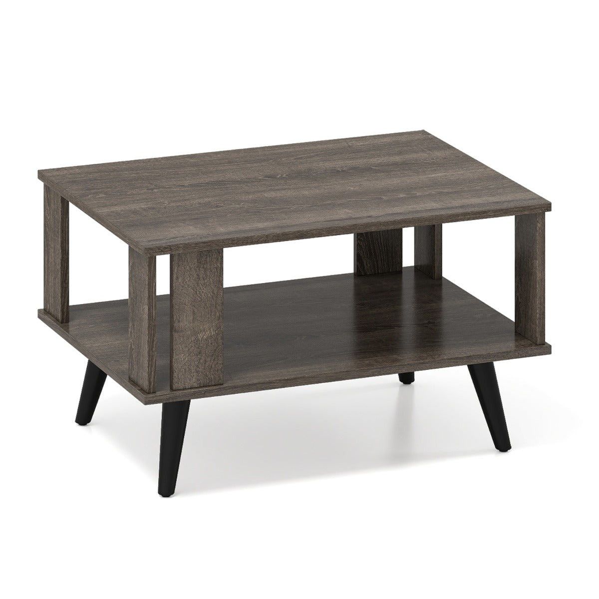 Wooden Industrial Coffee Table with Storage Shelf for Home Office-Grey