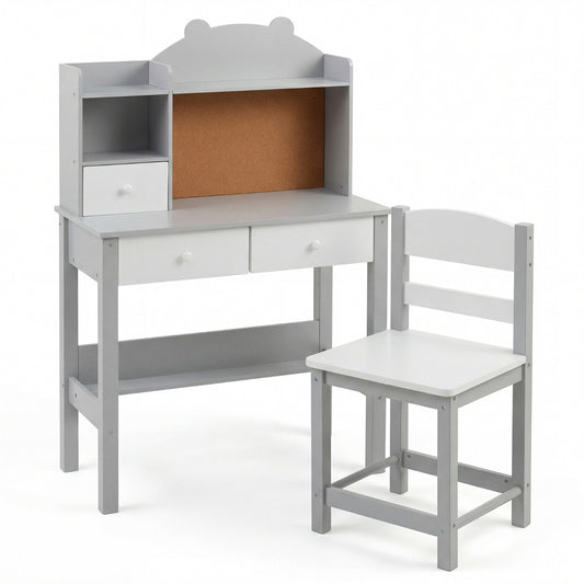 Wooden Kids Study Desk and Chair Set for Kids 3+-Grey