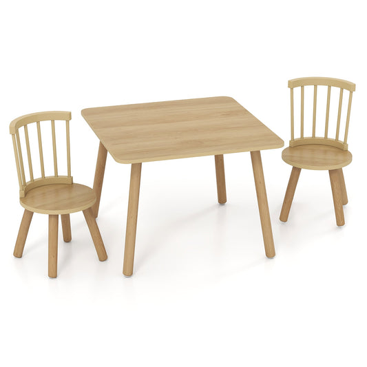 Wooden Kids Table and 2 Chairs Set with Curved Spindle Backrests-Natural