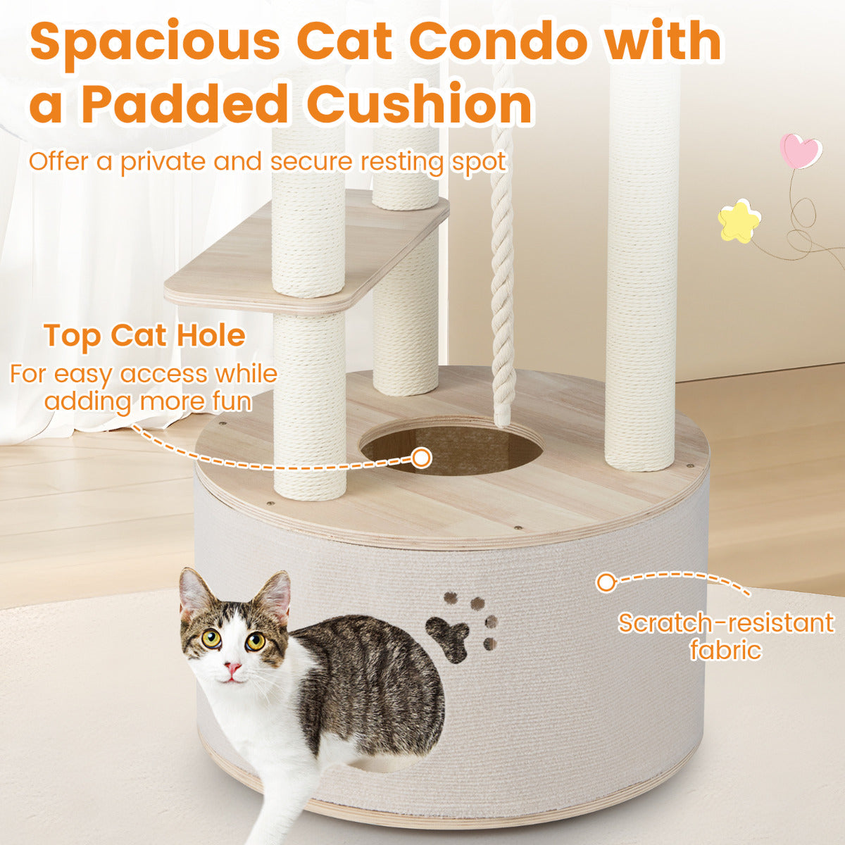 141cm Tall Wooden Cat Tree for Indoor Cats Solid Plywood Multi-Level Kitten Tower