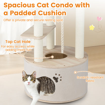 141cm Tall Wooden Cat Tree for Indoor Cats Solid Plywood Multi-Level Kitten Tower