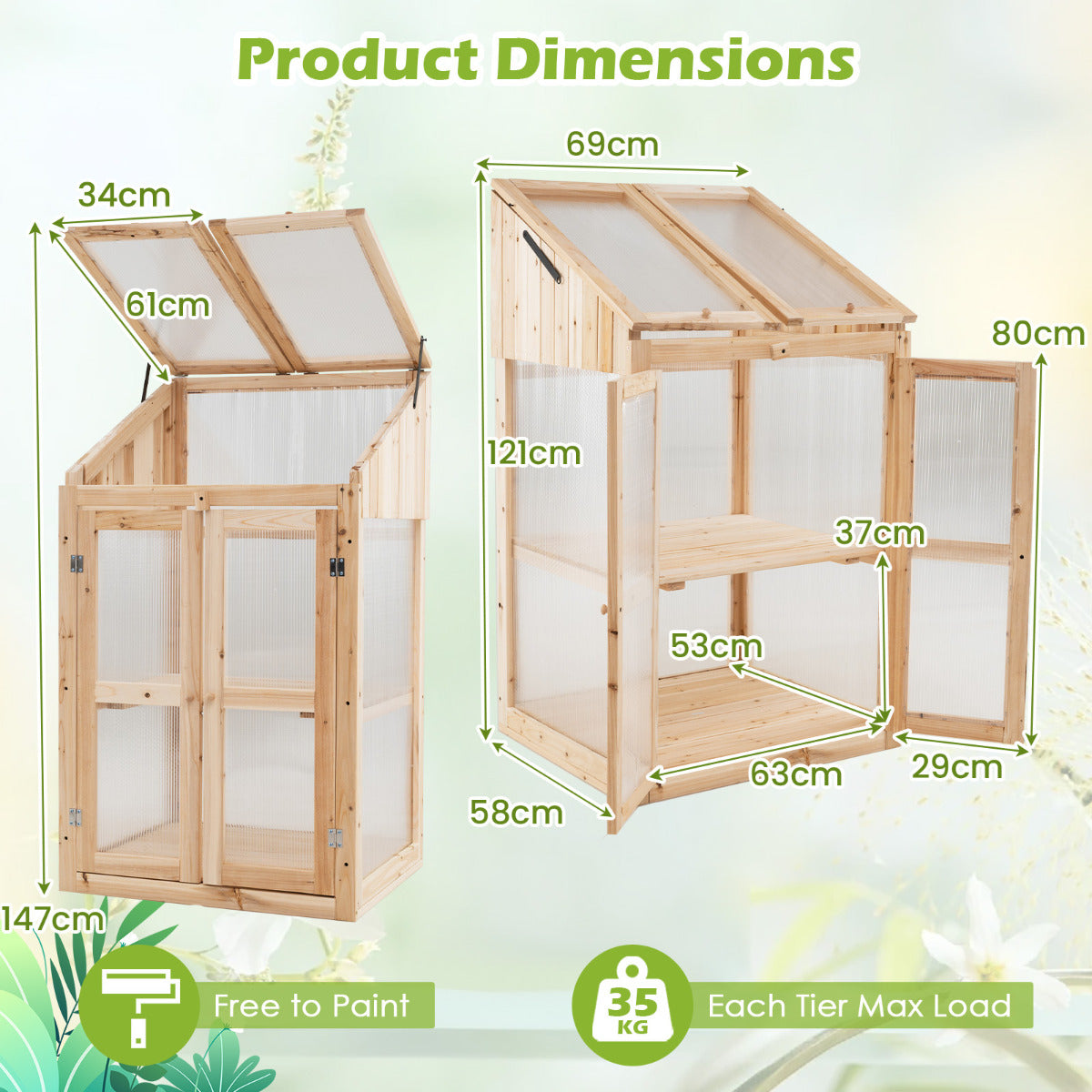 Wooden Cold Frame Greenhouse with Transparent Flip-top Roof