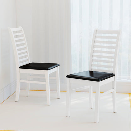 Wooden Dining Chair Set of 2 with Rubber Wood Legs and Padded Seat-Black & White