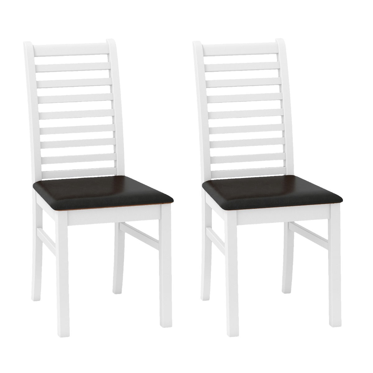 Wooden Dining Chair Set of 2 with Rubber Wood Legs and Padded Seat-Black & White