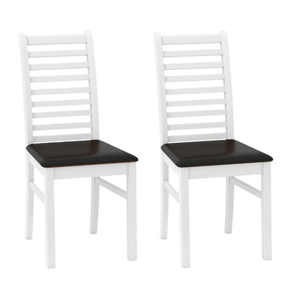 Wooden Dining Chair Set of 2 with Rubber Wood Legs and Padded Seat-Black & White