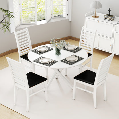 Wooden Dining Chair Set of 2 with Rubber Wood Legs and Padded Seat-Black & White