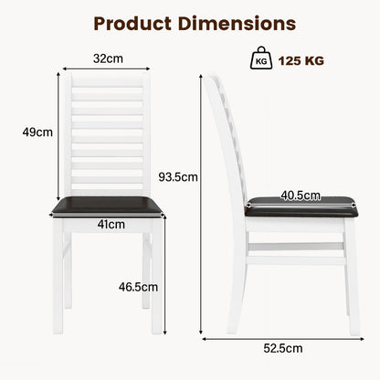 Wooden Dining Chair Set of 2 with Rubber Wood Legs and Padded Seat-Black & White