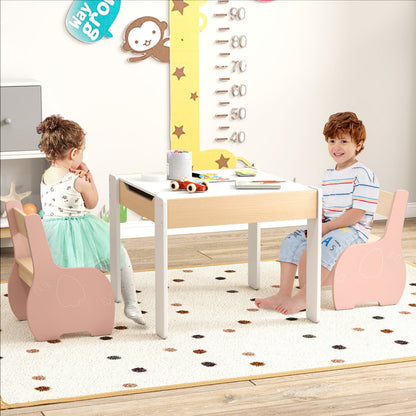 Wooden Kids Table and Chair Set with Hidden Storage-Pink