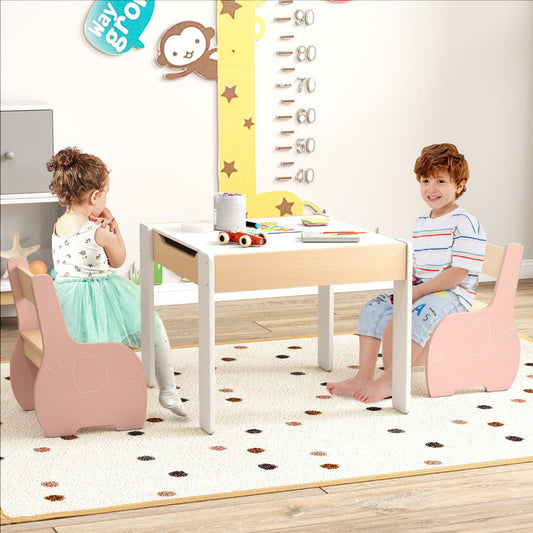 Wooden Kids Table and Chair Set with Hidden Storage-Pink