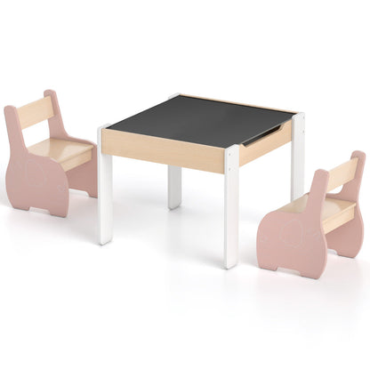 Wooden Kids Table and Chair Set with Hidden Storage-Pink