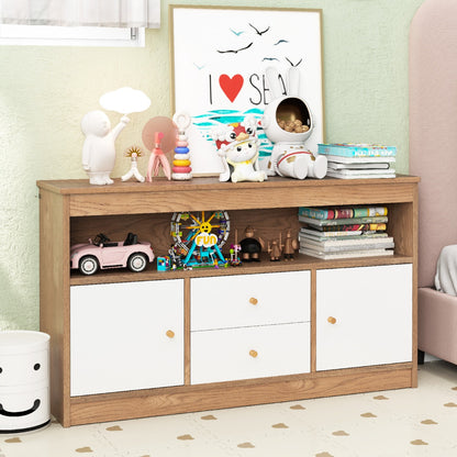 Wooden Kids Toy Children Bookshelf Storage Chest with Open Shelf-Natural