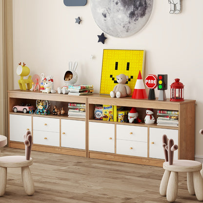 Wooden Kids Toy Children Bookshelf Storage Chest with Open Shelf-Natural