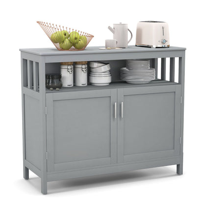 Wooden Kitchen Storage Cabinet with 5-Position Adjustable Shelves-Grey