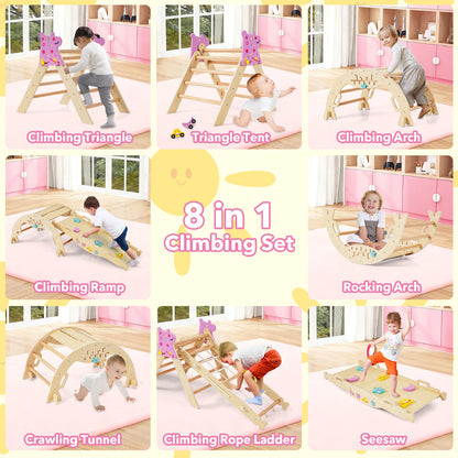 Wooden Montessori Climbing Set with Climbing Rope and Ladder-Natural