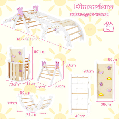 Wooden Montessori Climbing Set with Climbing Rope and Ladder-White