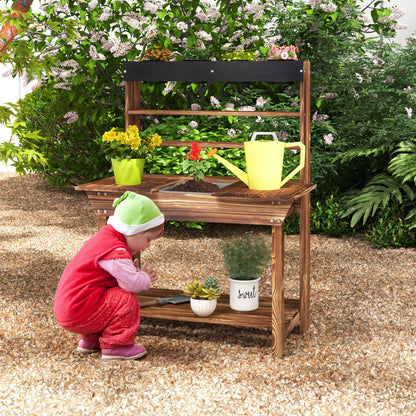 Wooden Potting Bench Table for Kids with Solid Fir Wood Frame and Removable Sink-Natural