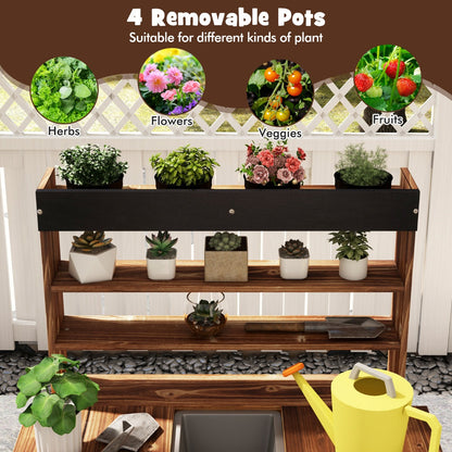 Wooden Potting Bench Table for Kids with Solid Fir Wood Frame and Removable Sink-Natural