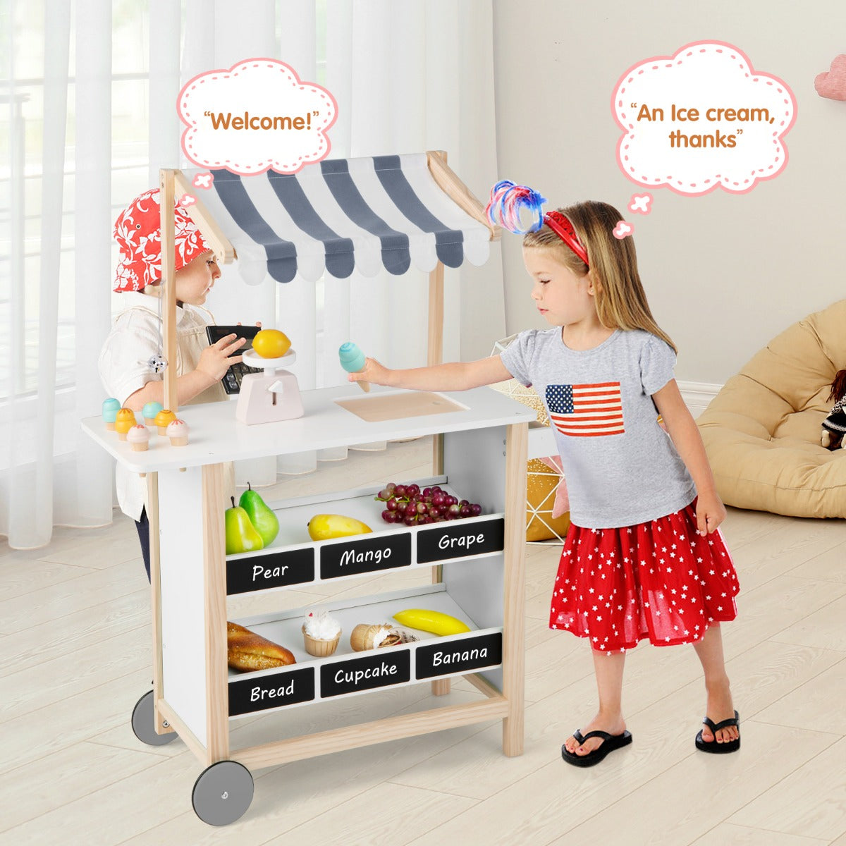 Wooden Pretend Play Kids Grocery Store with Chalkboard-White