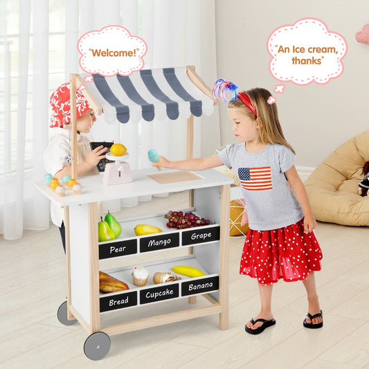 Wooden Pretend Play Kids Grocery Store with Chalkboard-White