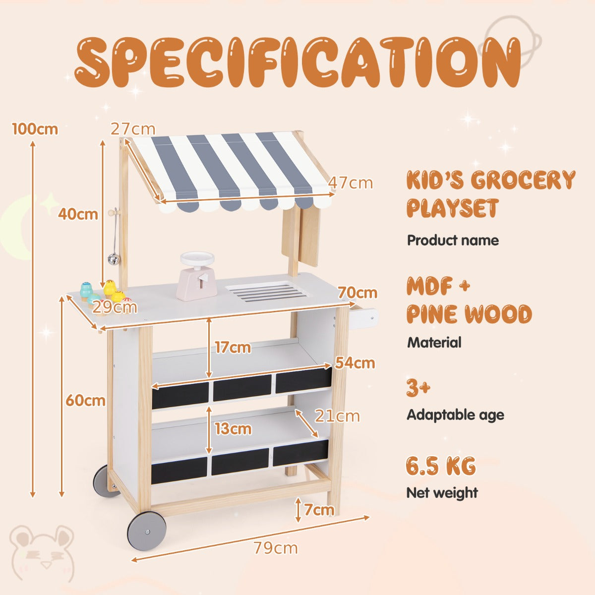 Wooden Pretend Play Kids Grocery Store with Chalkboard-White