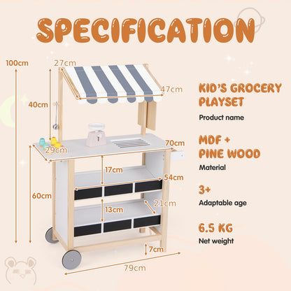 Wooden Pretend Play Kids Grocery Store with Chalkboard-White