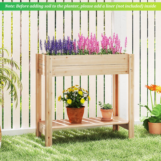 Wooden Raised Garden Bed with Legs and Storage Shelf