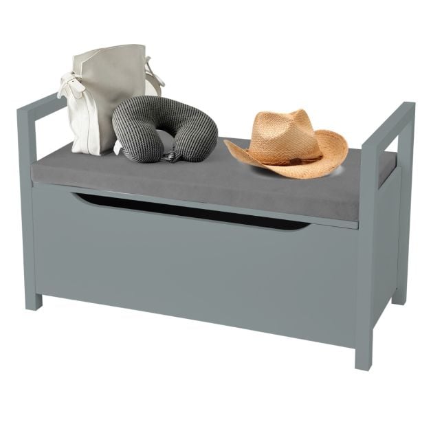 2-in-1 Wooden Shoe Changing Bench with Storage Space-Grey