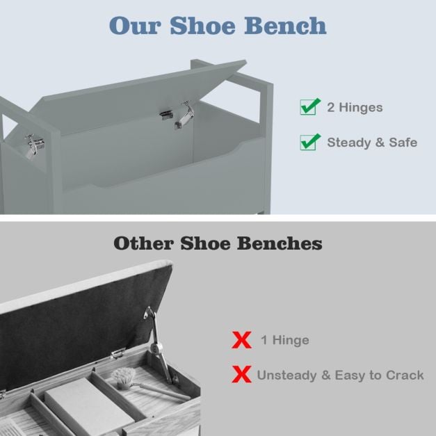 2-in-1 Wooden Shoe Changing Bench with Storage Space-Grey