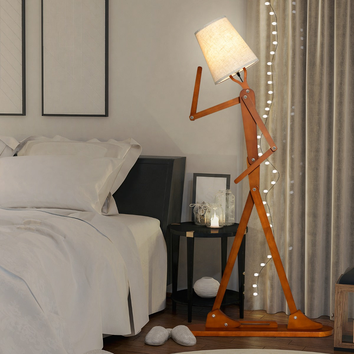 Wooden Floor Lamp with Adjustable Joints and Changeable Shape